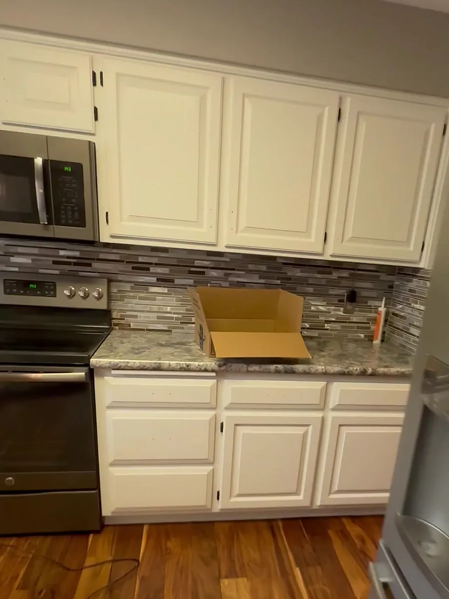 Andover kitchen with white cabinets painted, White Dove.
